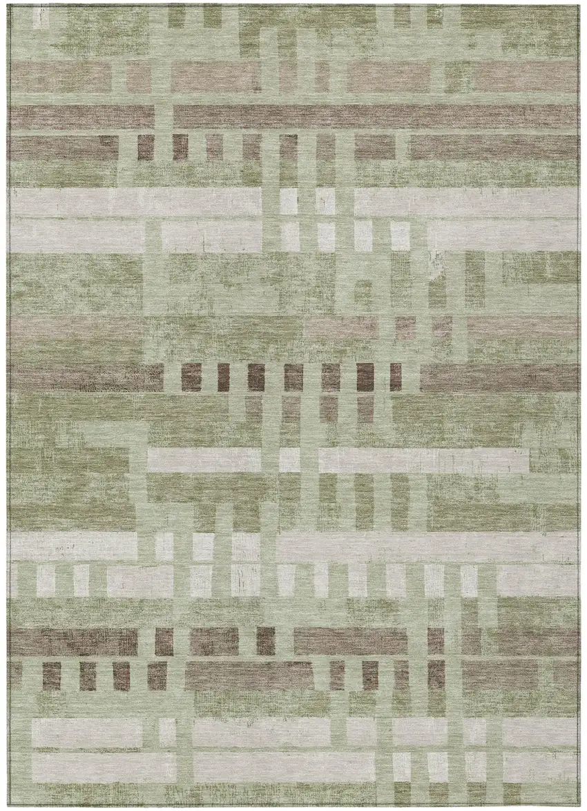 Green And Ivory Striped Washable Indoor Outdoor Area Rug Photo 1