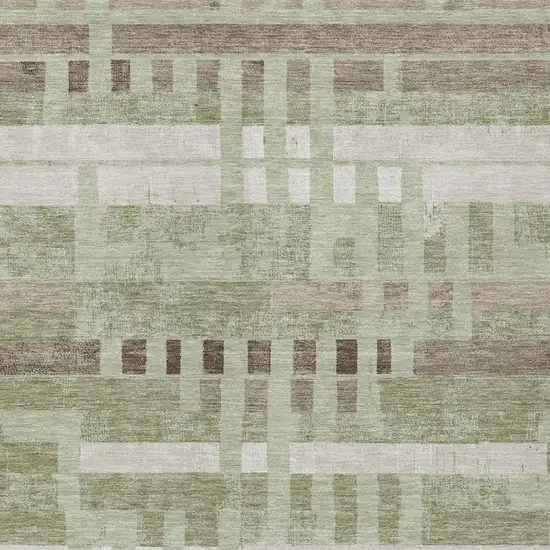 Green And Ivory Striped Washable Indoor Outdoor Area Rug Photo 2