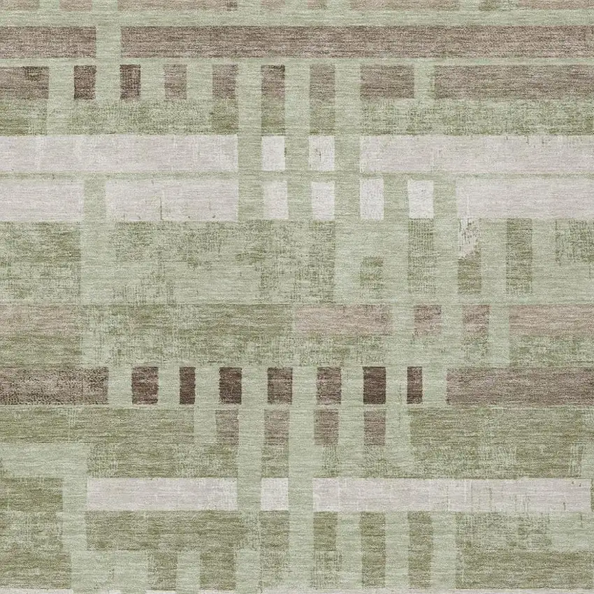 Green And Ivory Striped Washable Indoor Outdoor Area Rug Photo 2