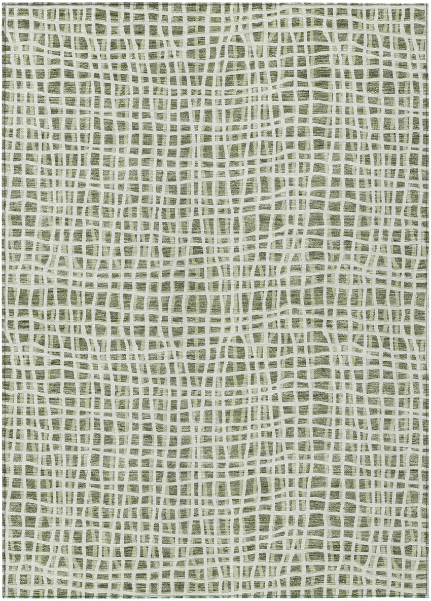 Green And Ivory Striped Washable Indoor Outdoor Area Rug Photo 3