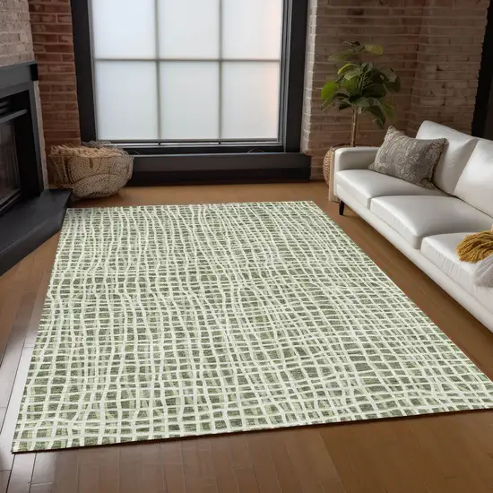 Green And Ivory Striped Washable Indoor Outdoor Area Rug Photo 8