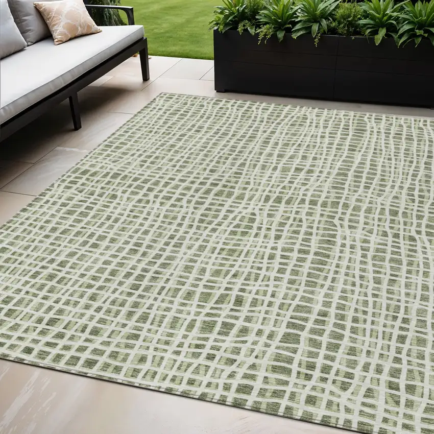 Green And Ivory Striped Washable Indoor Outdoor Area Rug Photo 1