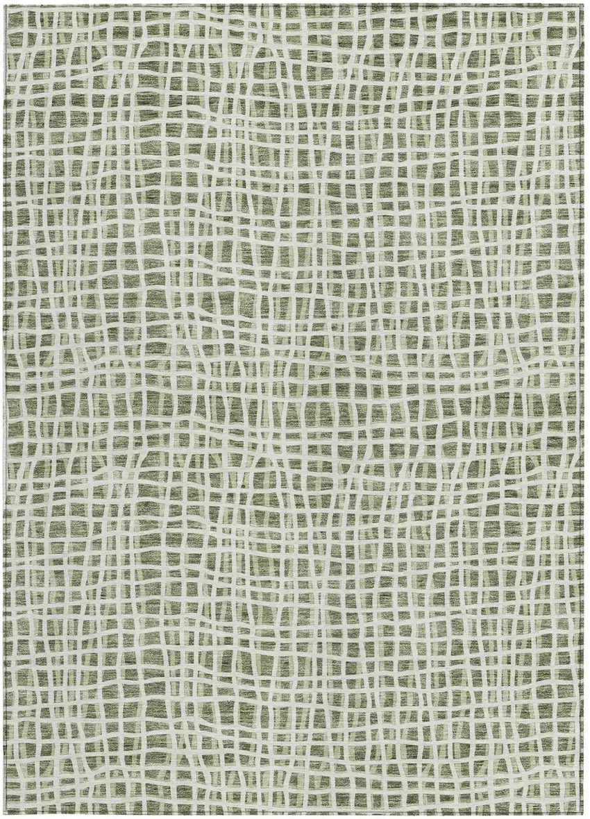 Green And Ivory Striped Washable Indoor Outdoor Area Rug Photo 5