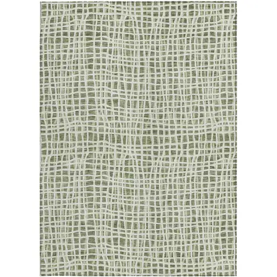 Green And Ivory Striped Washable Indoor Outdoor Area Rug Photo 5