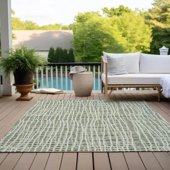 Green And Ivory Striped Washable Indoor Outdoor Area Rug Photo 9