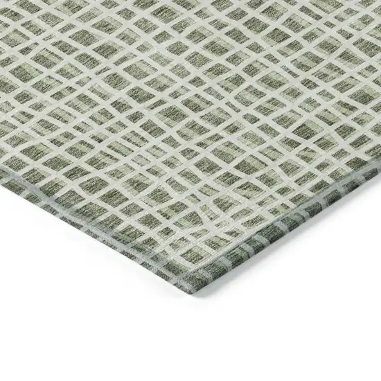 Green And Ivory Striped Washable Indoor Outdoor Area Rug Photo 3