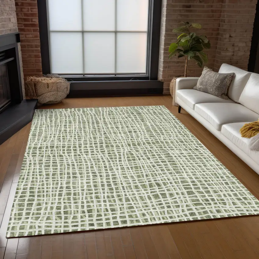 Green And Ivory Striped Washable Indoor Outdoor Area Rug Photo 7