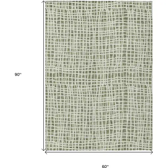 Green And Ivory Striped Washable Indoor Outdoor Area Rug Photo 9