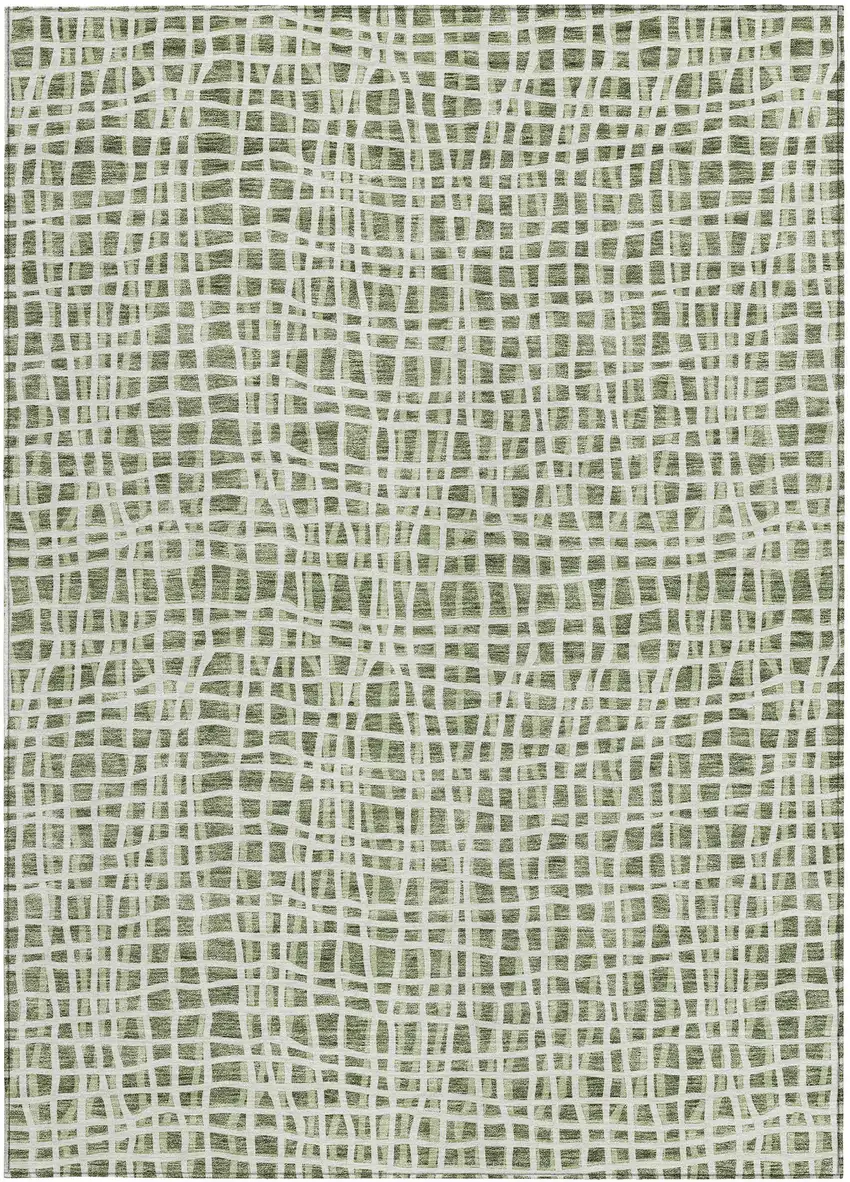 Green And Ivory Striped Washable Indoor Outdoor Area Rug Photo 4