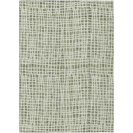 Green And Ivory Striped Washable Indoor Outdoor Area Rug Photo 1