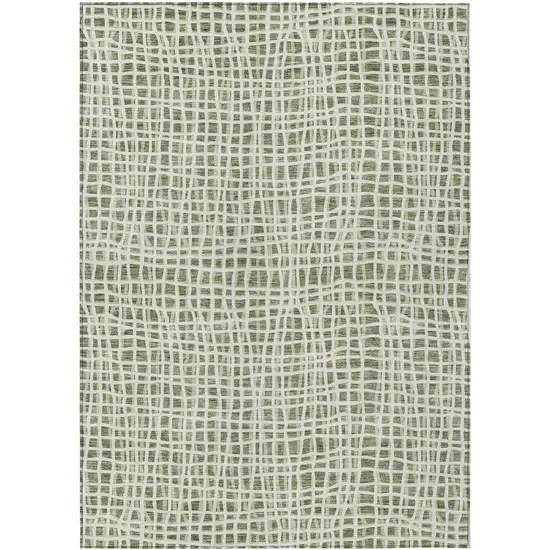 Green And Ivory Striped Washable Indoor Outdoor Area Rug Photo 1