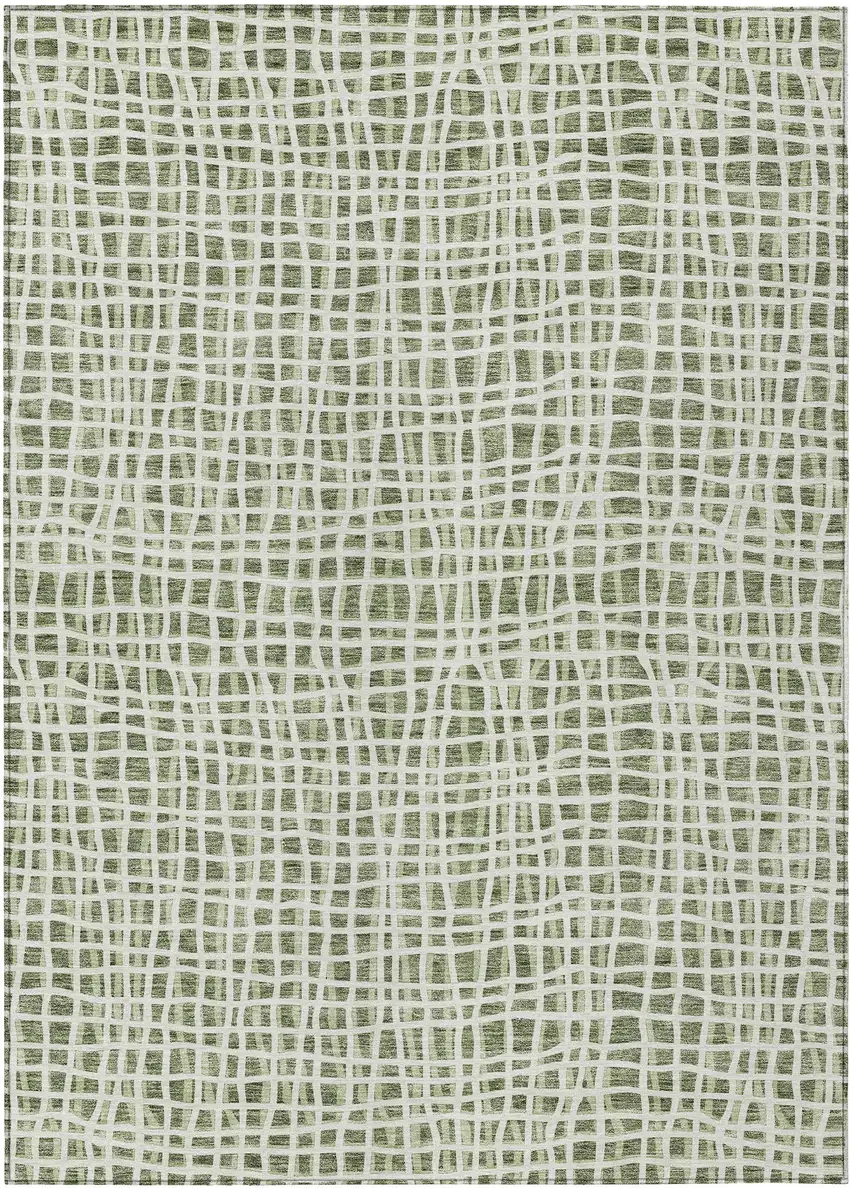 Green And Ivory Striped Washable Indoor Outdoor Area Rug Photo 1