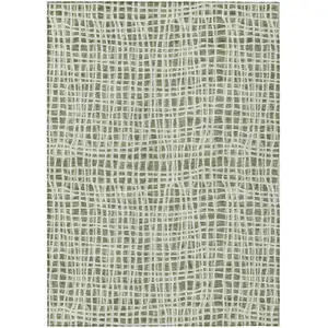 Photo of Green And Ivory Striped Washable Indoor Outdoor Area Rug