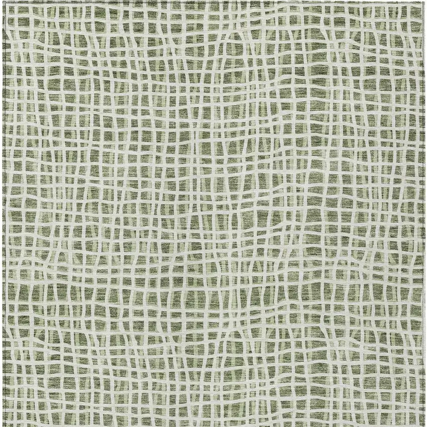 Green And Ivory Striped Washable Indoor Outdoor Area Rug Photo 6