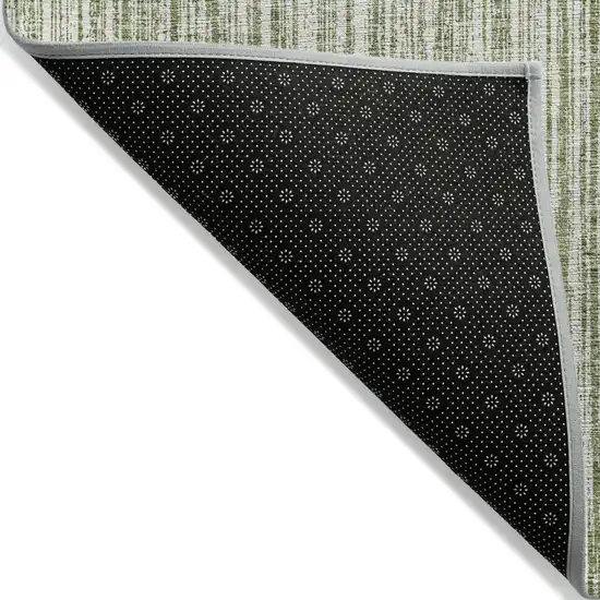 Green And Ivory Striped Washable Indoor Outdoor Area Rug Photo 3