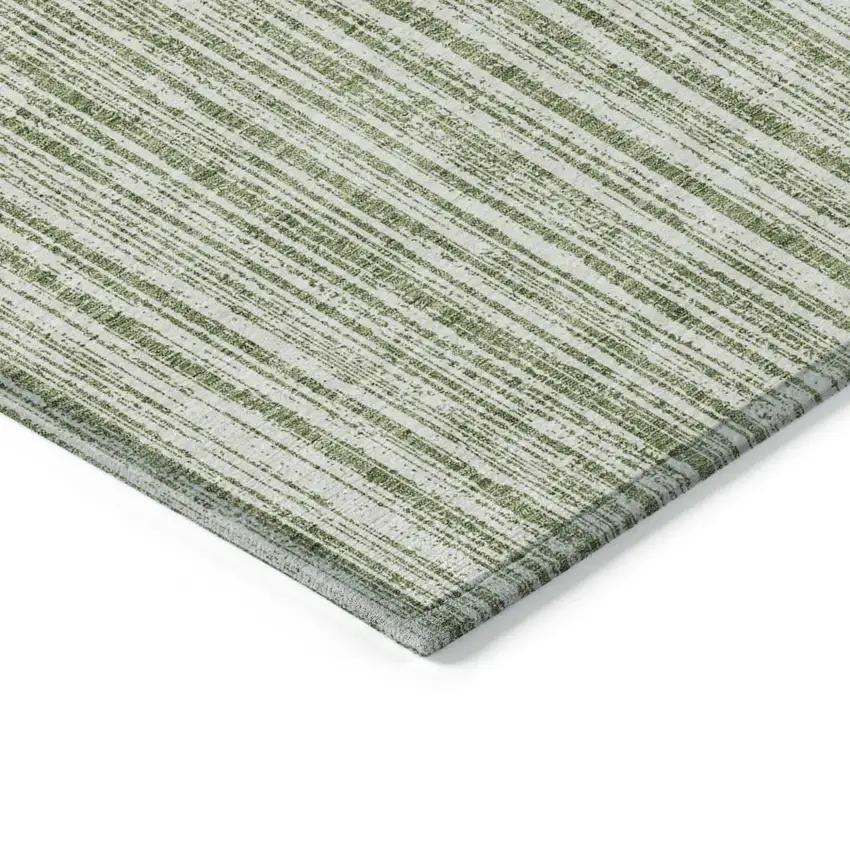 Green And Ivory Striped Washable Indoor Outdoor Area Rug Photo 4