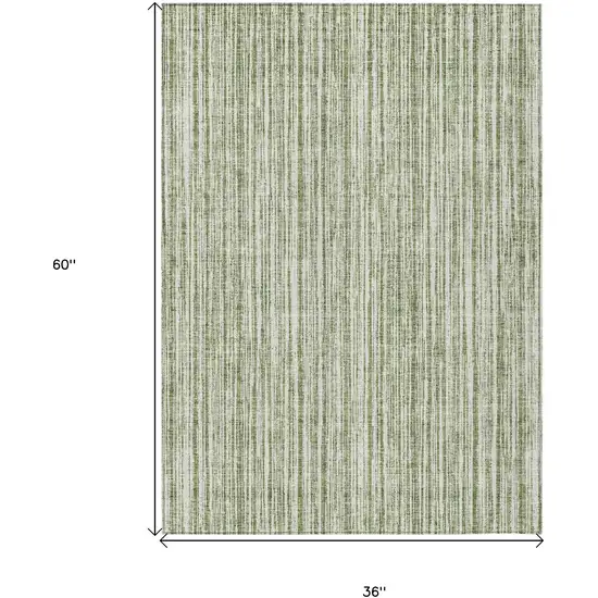 Green And Ivory Striped Washable Indoor Outdoor Area Rug Photo 7