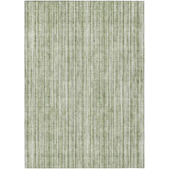Green And Ivory Striped Washable Indoor Outdoor Area Rug Photo 2