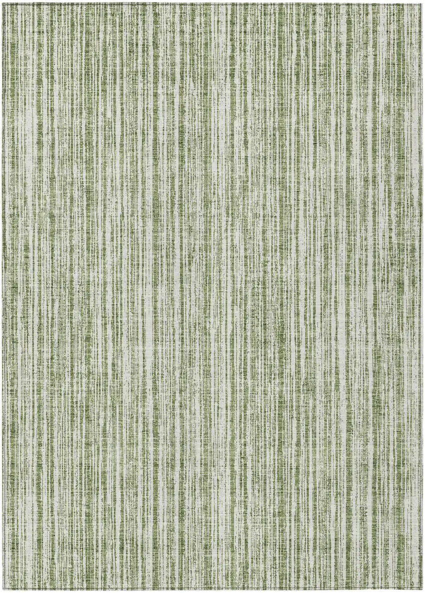 Green And Ivory Striped Washable Indoor Outdoor Area Rug Photo 2