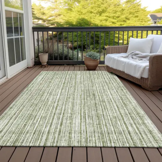 Green And Ivory Striped Washable Indoor Outdoor Area Rug Photo 7