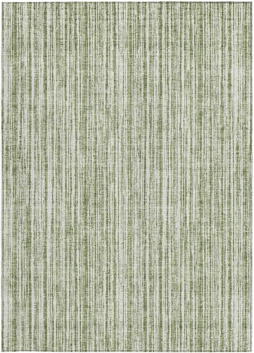 Green And Ivory Striped Washable Indoor Outdoor Area Rug Photo 6