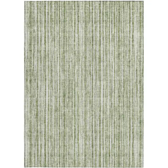 Green And Ivory Striped Washable Indoor Outdoor Area Rug Photo 6