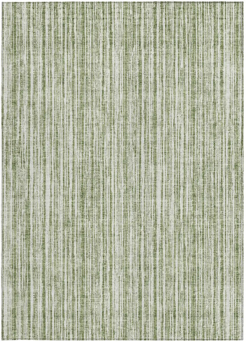 Green And Ivory Striped Washable Indoor Outdoor Area Rug Photo 6