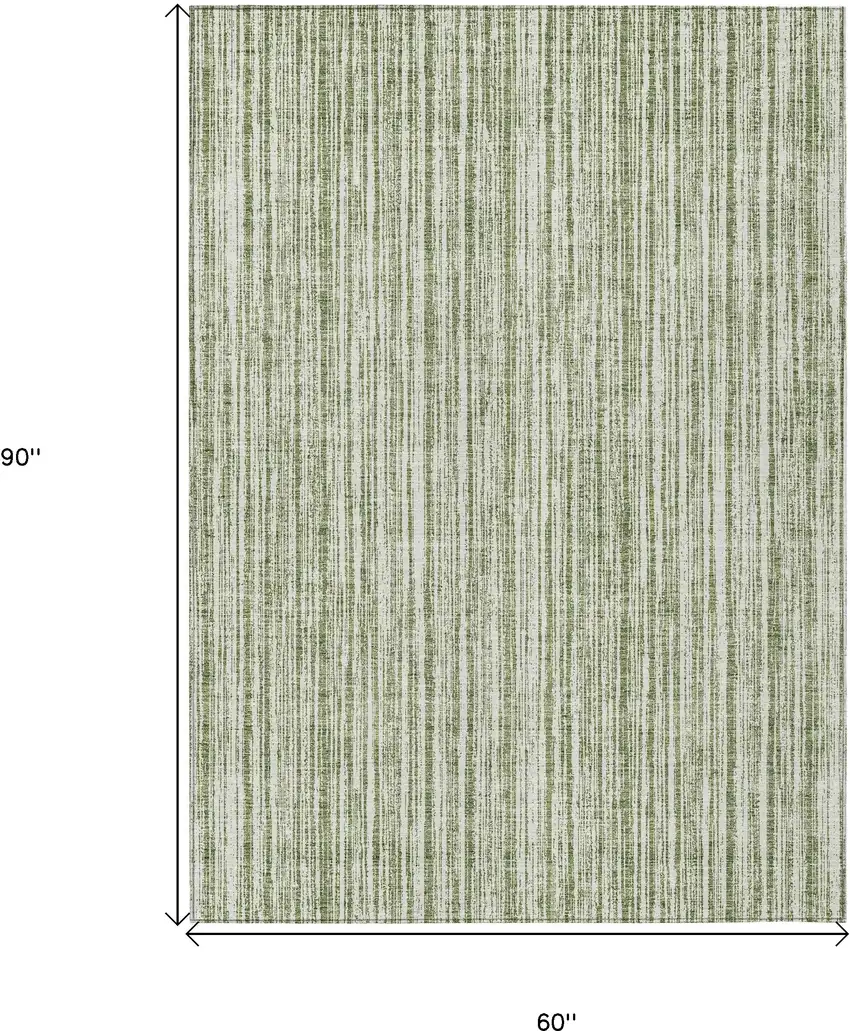 Green And Ivory Striped Washable Indoor Outdoor Area Rug Photo 3