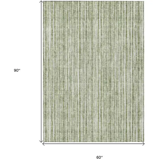 Green And Ivory Striped Washable Indoor Outdoor Area Rug Photo 3