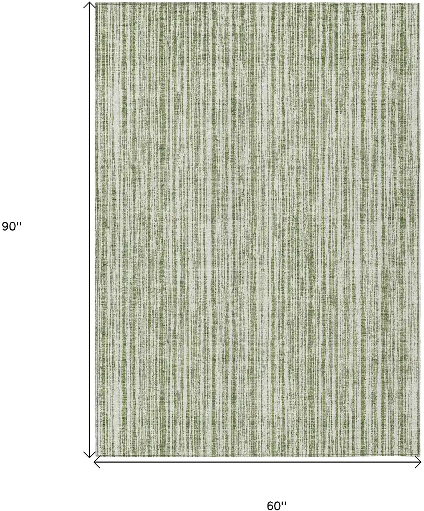 Green And Ivory Striped Washable Indoor Outdoor Area Rug Photo 3