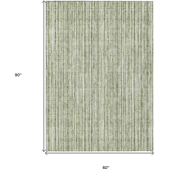 Green And Ivory Striped Washable Indoor Outdoor Area Rug Photo 3