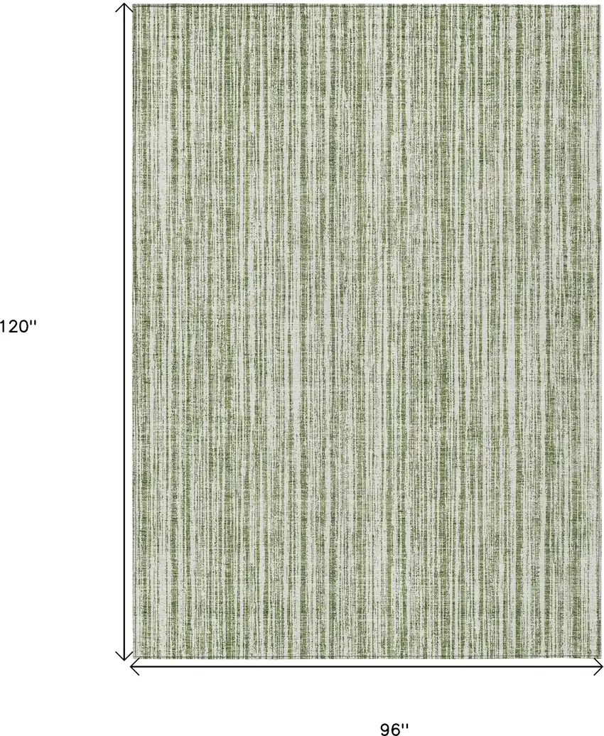 Green And Ivory Striped Washable Indoor Outdoor Area Rug Photo 3