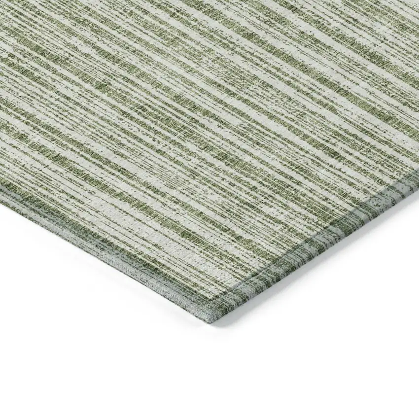 Green And Ivory Striped Washable Indoor Outdoor Area Rug Photo 3