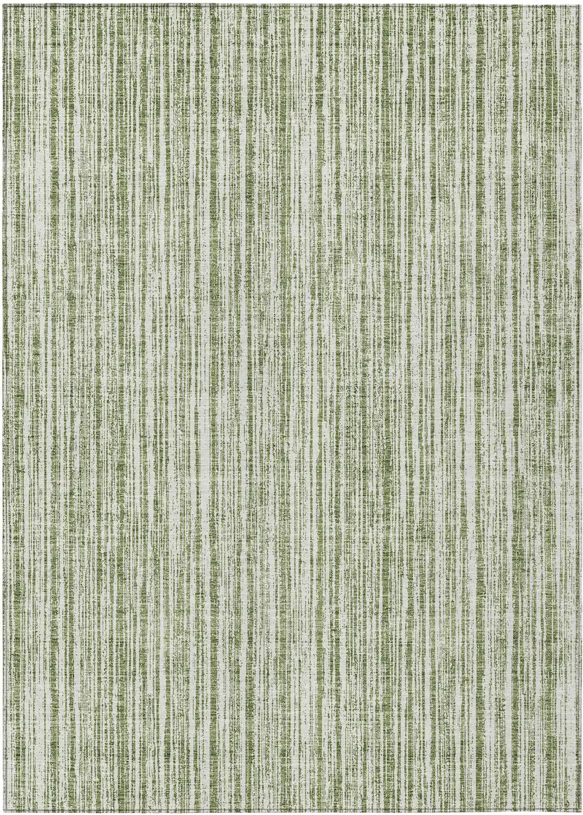 Green And Ivory Striped Washable Indoor Outdoor Area Rug Photo 1