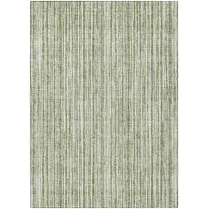 Photo of Green And Ivory Striped Washable Indoor Outdoor Area Rug