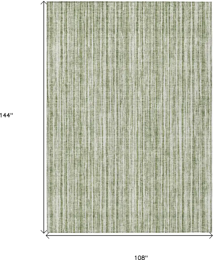 Green And Ivory Striped Washable Indoor Outdoor Area Rug Photo 3