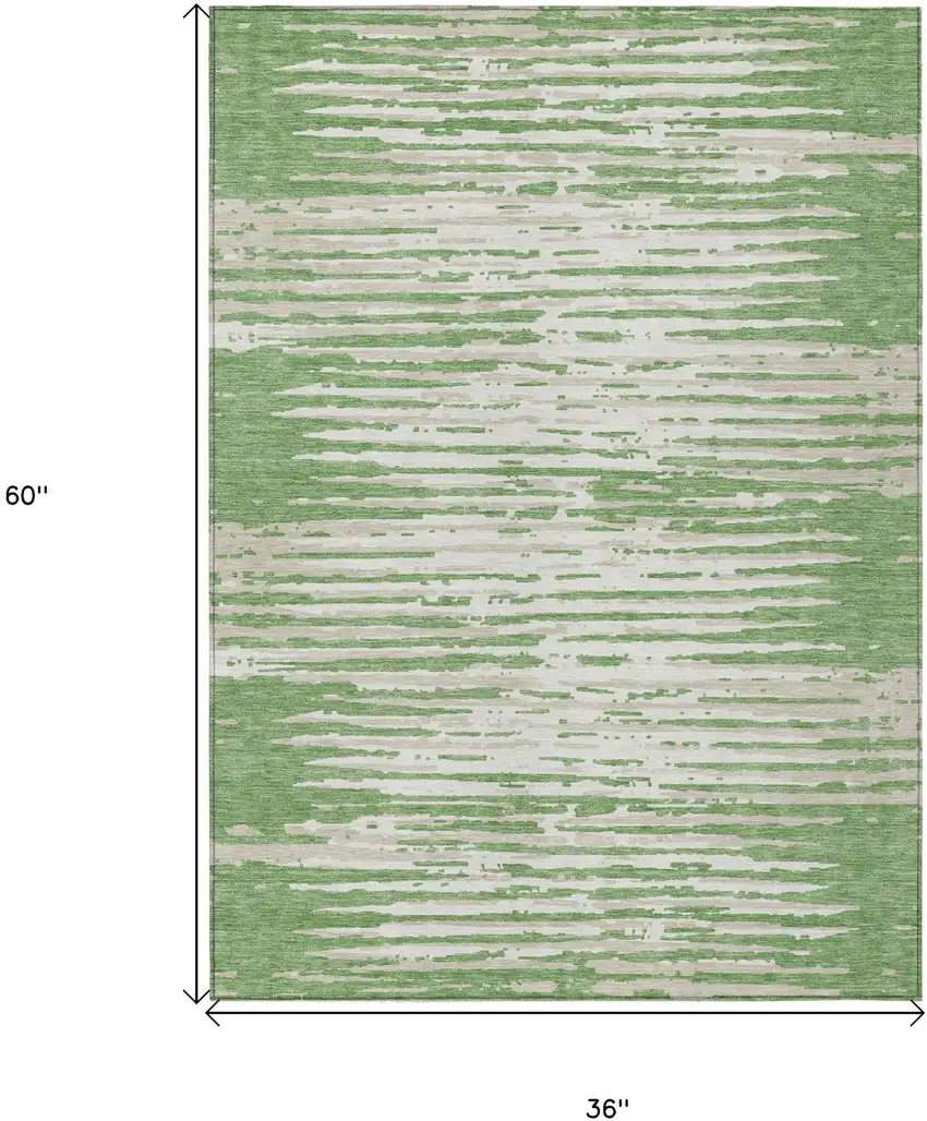 Green And Ivory Striped Washable Indoor Outdoor Area Rug Photo 3