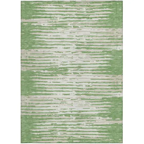 Green And Ivory Striped Washable Indoor Outdoor Area Rug Photo 6