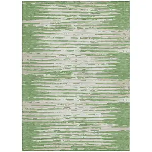 Photo of Green And Ivory Striped Washable Indoor Outdoor Area Rug