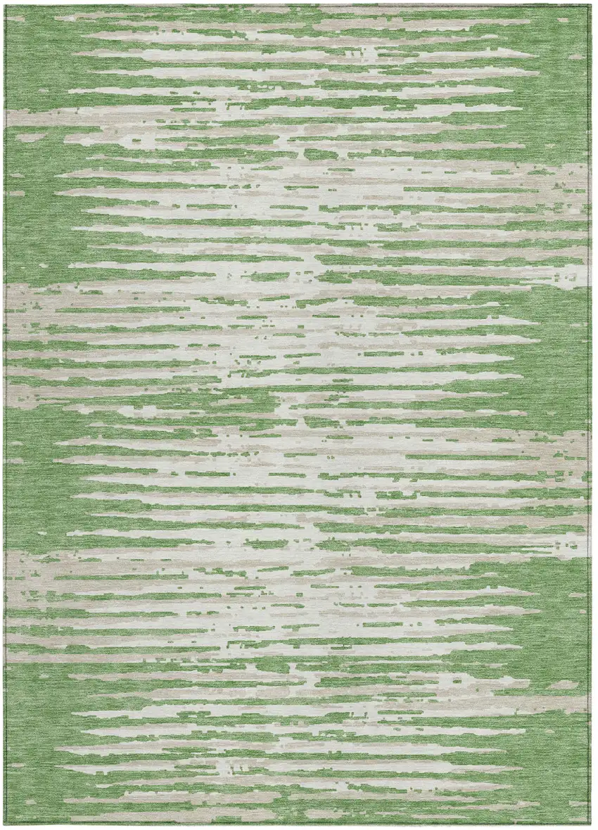 Green And Ivory Striped Washable Indoor Outdoor Area Rug Photo 6