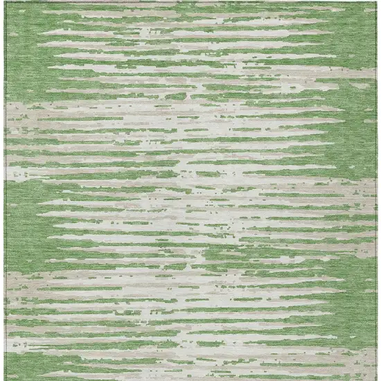 Green And Ivory Striped Washable Indoor Outdoor Area Rug Photo 7