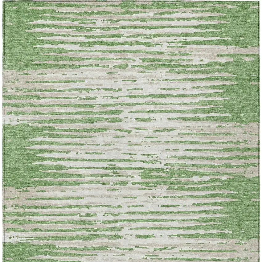 Green And Ivory Striped Washable Indoor Outdoor Area Rug Photo 7