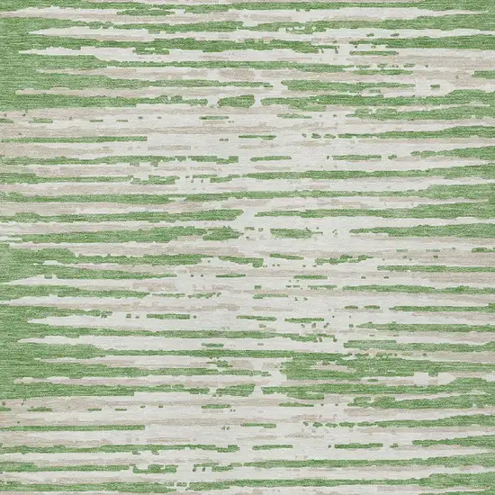 Green And Ivory Striped Washable Indoor Outdoor Area Rug Photo 6