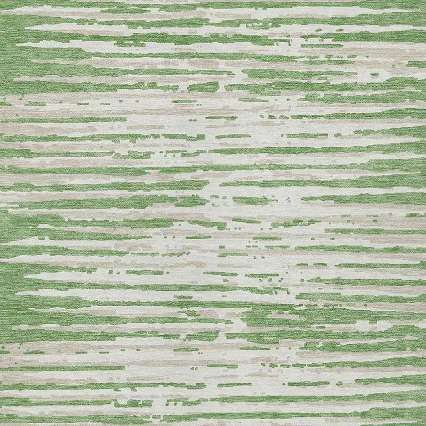 Green And Ivory Striped Washable Indoor Outdoor Area Rug Photo 6
