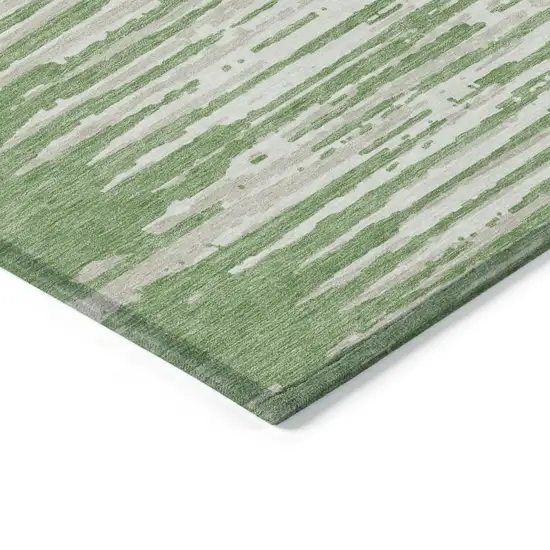 Green And Ivory Striped Washable Indoor Outdoor Area Rug Photo 5