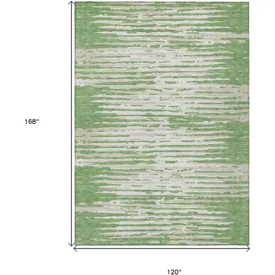 Green And Ivory Striped Washable Indoor Outdoor Area Rug Photo 3