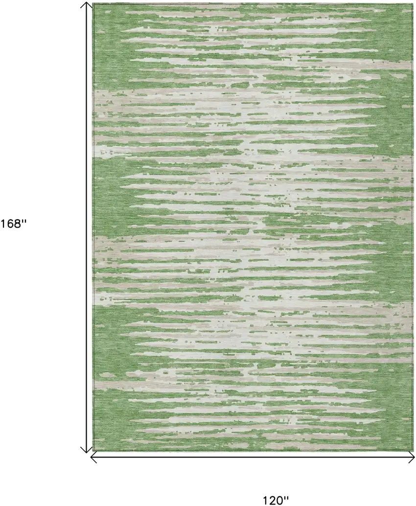 Green And Ivory Striped Washable Indoor Outdoor Area Rug Photo 3