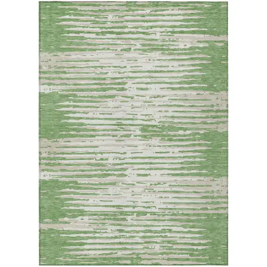 Green And Ivory Striped Washable Indoor Outdoor Area Rug Photo 2