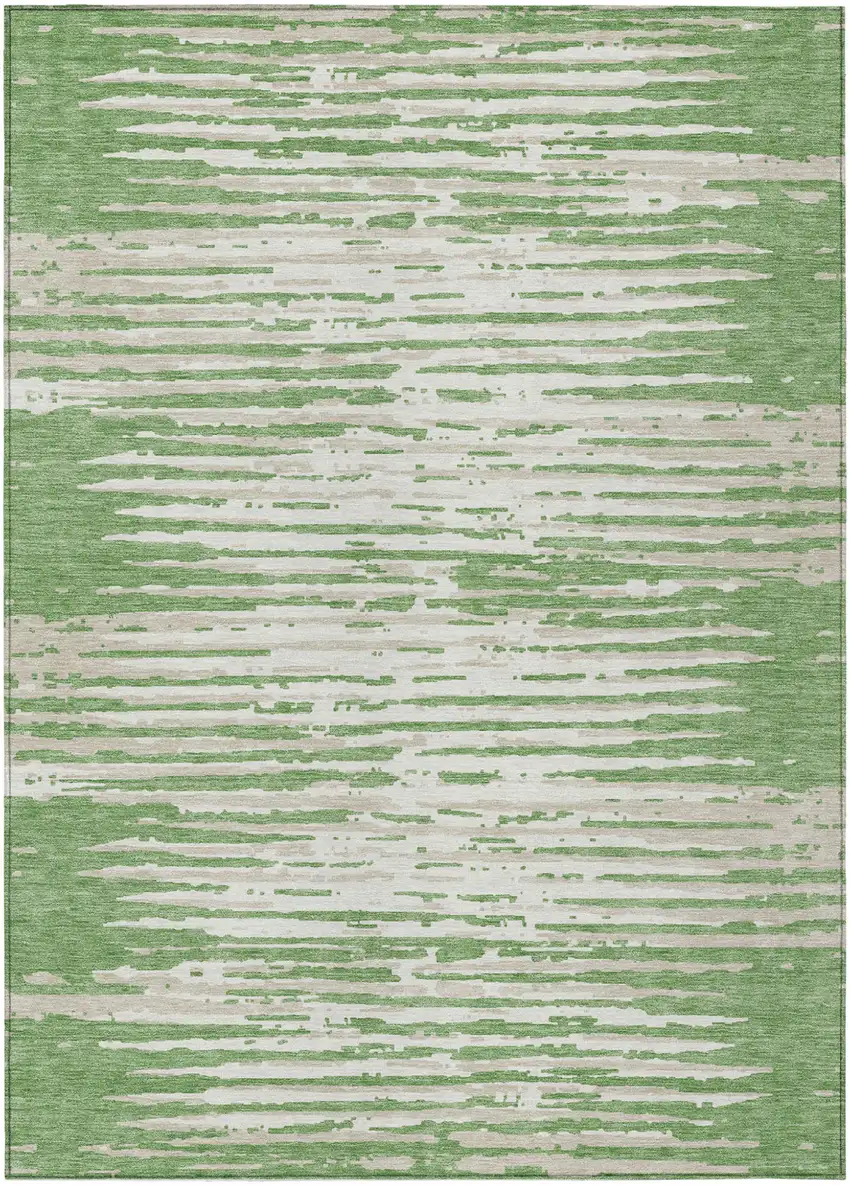 Green And Ivory Striped Washable Indoor Outdoor Area Rug Photo 2