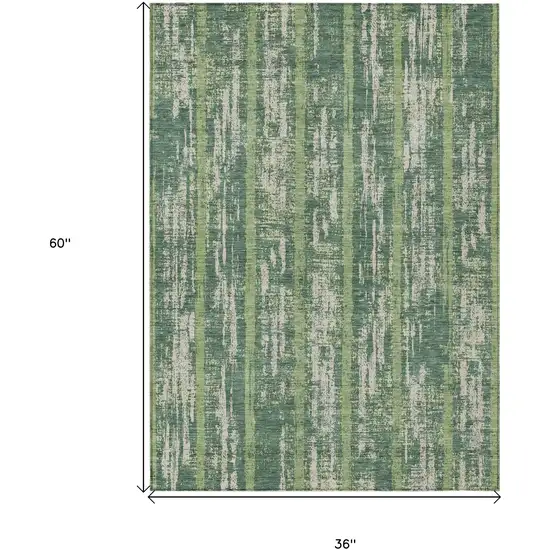 Green And Ivory Striped Washable Indoor Outdoor Area Rug Photo 3